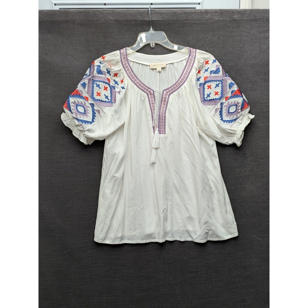 Anthropologie Luna Moon Embroidered Bohemian Women's Blouse Peasant Size L